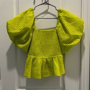 Lime green smocked peplum top!!